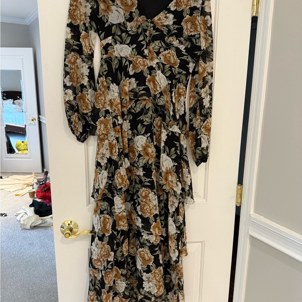 Floral Black and Brown Women's Dress